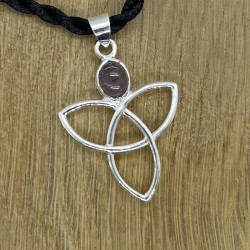 Silver Coloured Metal Triquetra with Amethyst Pendant